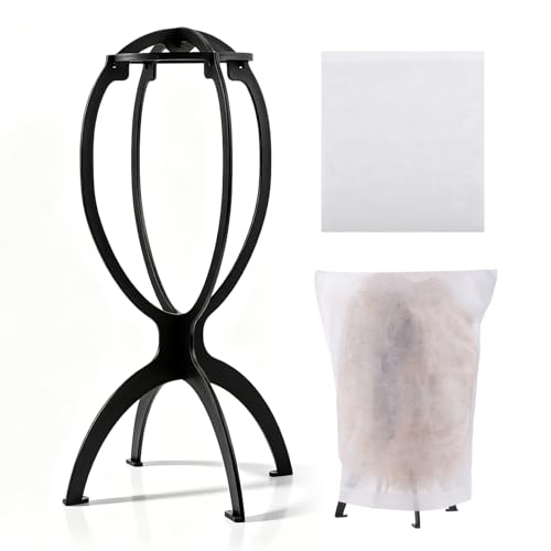 Portable Foldable Wig Stand 13.8 Inch with Dust Bag for Hair Styling
