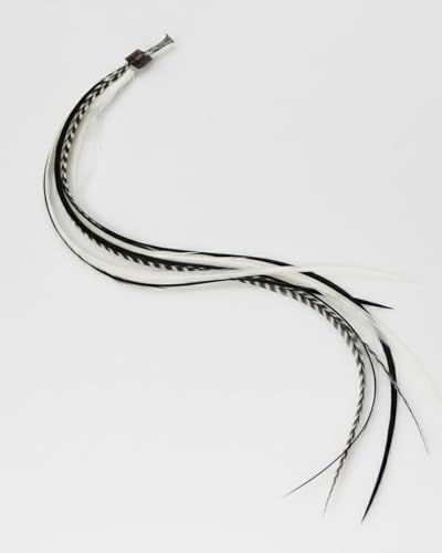 Feather Hair Extensions Real Rooster 7-11" Black Zebra