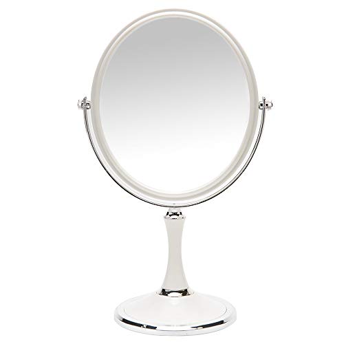 YEAKE White & Silver 8-Inch Double Sided Swiveling Table Mirror with 1X/3X Magnification, 13-Inch Stand Vanity Mirror