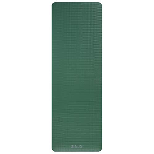 Gaiam Essentials Thick Yoga Mat - Fitness and Exercise Mat with Easy-Cinch Carrier Strap Included - Soft Cushioning and Textured Grip - Multiple Colors Options (Green, 72"L X 24"W X 2/5 Inch Thick)