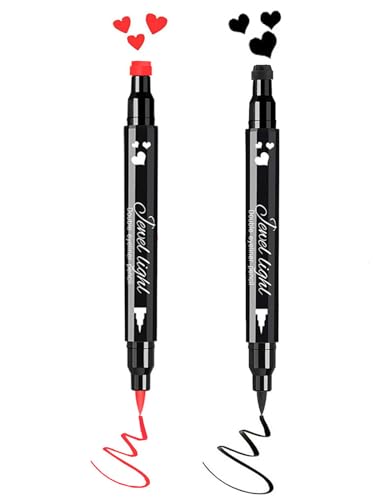 2 Pack Waterproof Liquid Eyeliner Stamps - Black & Red Heart