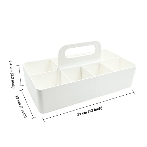 New Plastic Portable Makeup Organizer Caddy Tote Divided Basket Bin with Handle, DIY Divider, 8 Compartments - Office Supplies Organizer -White