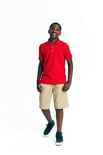 French Toast Boys' Short Sleeve Pique Polo Uniform Shirt (Standard & Husky), Red, 2T