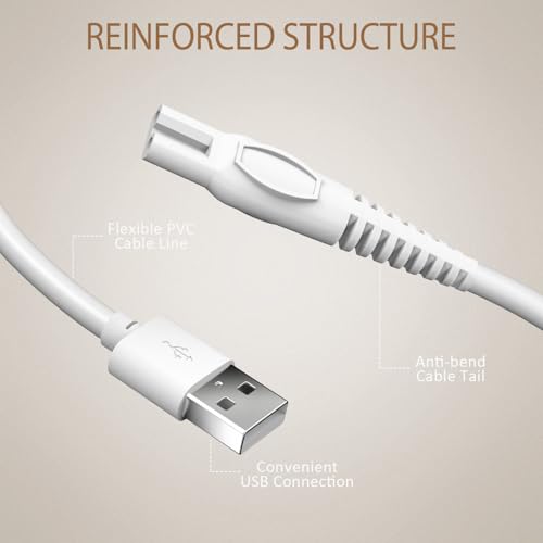 2 PCS Charging Cable for Flawless Legs Shaver, 5V Charger Cord for Finishing Touch Flawless Legs Razor Women Trimmer Power Cord Replacement, 5FT- Only for Finishing Touch Flawless Leg
