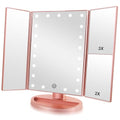 Trifold Makeup Mirror Vanity Mirror with Lights,1X 2X 3X Magnification,Touch Control,Adjustable Rotation,Dual Power Supply,Portable Travel Cosmetic Mirror,Birthday Gifts for Women,Teengirls