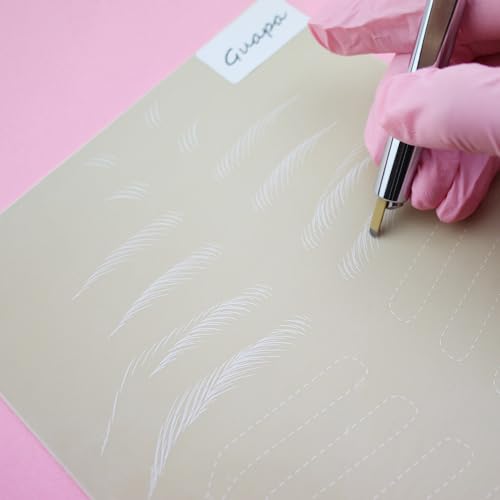 3pcs Double Sided Inkless Practice Skin Tattoo Fake Skin Sheets Microblading Hair Strokes Practice Latex Eyebrow Tattoo Practice Skins (Pre-printed Hair Strokes)