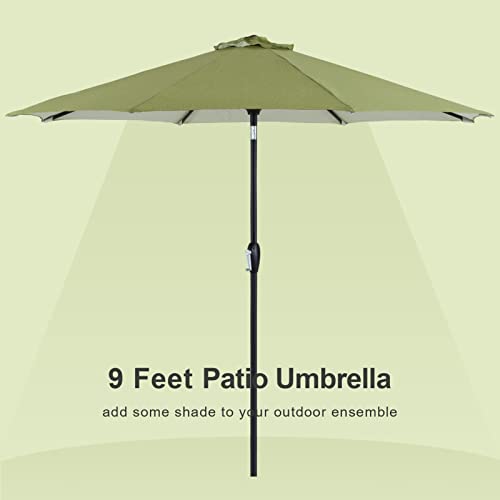 Tempera 9ft Patio Market Outdoor Table Umbrella with Push Button Tilt and Crank,Large Sun Umbrella with Sturdy Pole&Fade resistant canopy,Easy to set, Grass