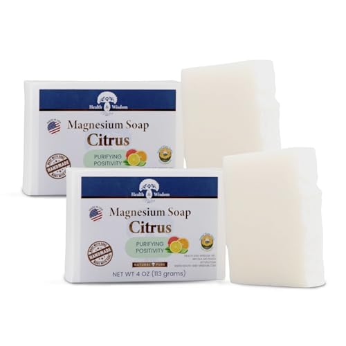 Health & Wisdom Magnesium Bar Soap ? Moisturizing Body Soap - Made with Aloe & Nourishing Plant Oils and Essential Oils ? Gentle Cleanser for Face & Body - Citrus - 4 oz Bar - 2 Pack