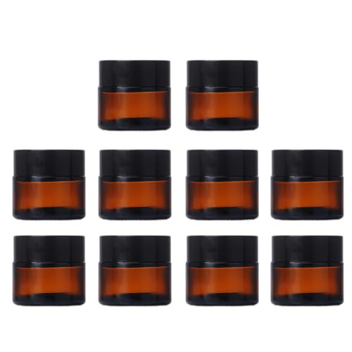 10 Pack Amber Glass Cosmetic Jars 0.36oz Leak-Proof Containers with Black Lids