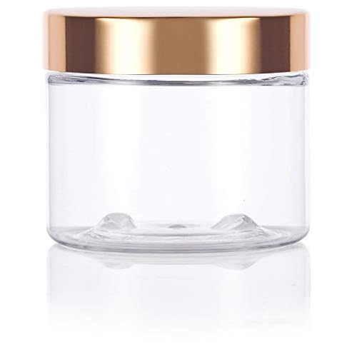 (12 Pack) 6 oz Clear PET Plastic Jar with Gold Metal Overshell Lid + Spatulas