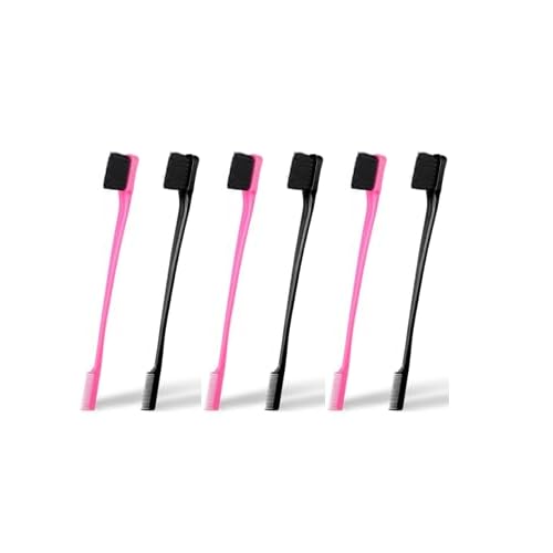 Soft 'N Style Double Sided Edge Control Hair Brush Comb Combo Pack 6 Pieces Pink and Black