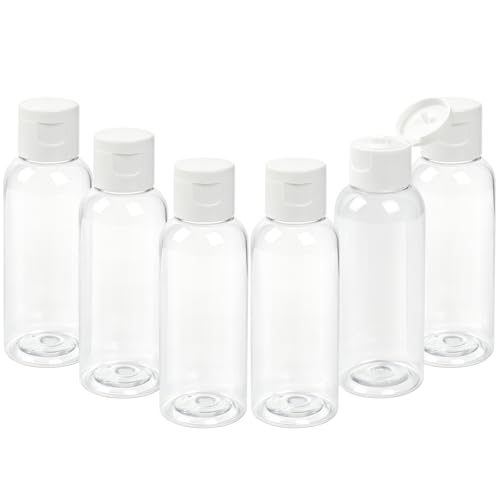 60ml Pack of 6 Plastic Empty Bottles with Flip Cap for Shampoo, Lotion & Soap