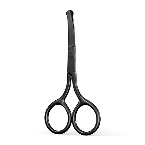 AsonTao Small Nose Hair Scissors Black Stainless Steel Round Tip Safety Eyebrow Tool