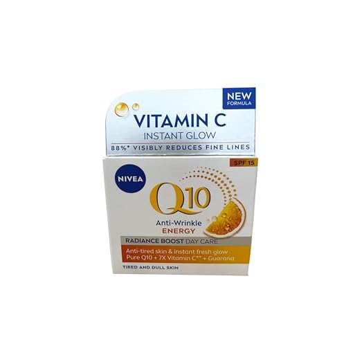 NIVEA Q10 Plus C Anti-Wrinkle Energy Day Cream 50?ml ? Rejuvenating Facial Moisturiser with Coenzyme Q10 and Vitamin C to Smooth Fine Lines and Revitalise Tired Skin