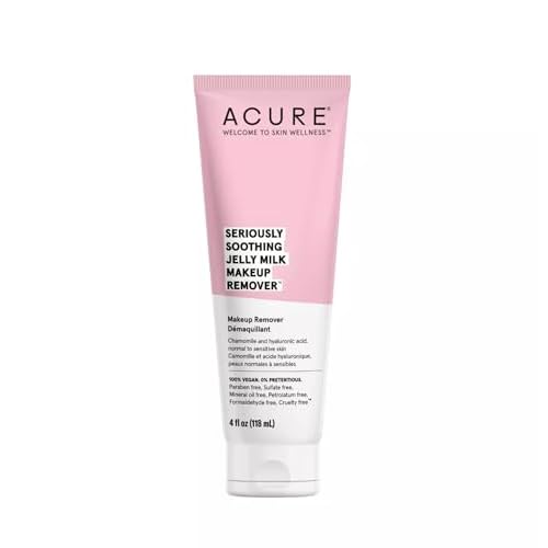 Acure Seriously Soothing Jelly Milk Makeup Remover - Waterproof Make Up Removal for Normal to Sensitive Skin - Moisturizing Finish - Milky Texture with Chamomile & Hyaluronic Acid -100% Vegan- 4 Fl Oz