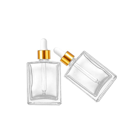 6 Pack 50ml Clear Square Glass Dropper Bottles with Golden Caps