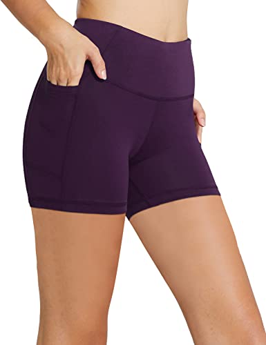 BALEAF Biker Shorts Women Yoga Gym Workout Spandex Running Volleyball Tummy Control Compression Shorts with Pockets 5" Purple XS