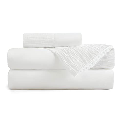 Bedsure Twin Sheets Set White - Soft Twin Bed Sheets, 3 Pieces Hotel Luxury Twin Sheets, Easy Care Polyester Microfiber Cooling Bed Sheet Set