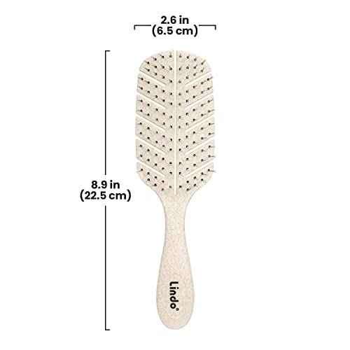 Lindo Eco-Friendly Hair Brush, Detangling, For Wet or Dry Hair & All Hair Types, Anti-Knot Flexible Bristles, Biodegradable Material, Natural, Vegan (Beige)