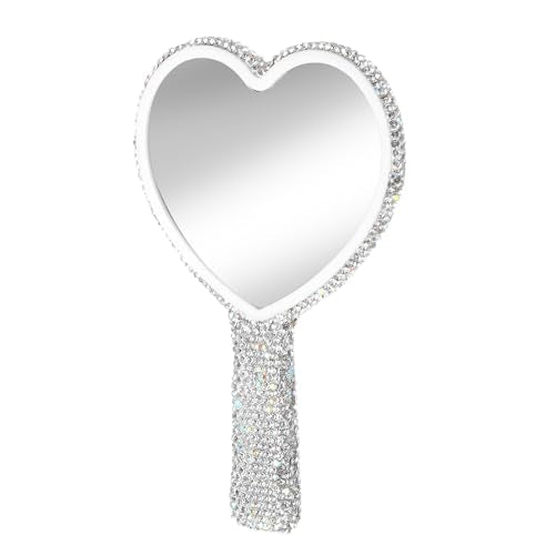Heart-Shaped Handheld Mirror with Rhinestones 6.3x4.3 Inch