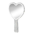 Heart-Shaped Handheld Mirror with Rhinestones 6.3x4.3 Inch