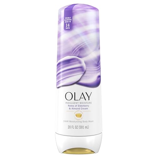 Olay Indulgent Moisture Body Wash for Women, Infused with Vitamin B3, Notes of Elderberry and Almond Cream Scent, 20 fl oz