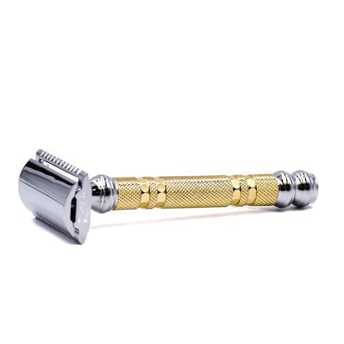 Parker, "The Convertible", Double Edge Safety Razor ? Interchangeable Open & Closed Comb Plates, Solid Brass/Chrome 93?g Handle, Customizable Shave from Mild to Aggressive