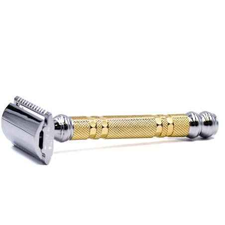 Parker, "The Convertible", Double Edge Safety Razor – Interchangeable Open & Closed Comb Plates, Solid Brass/Chrome 93 g Handle, Customizable Shave from Mild to Aggressive
