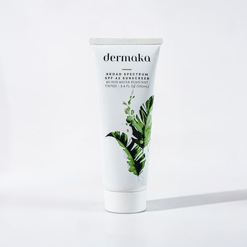 Dermaka Lightly Tinted Mineral Sunscreen SPF 42 ? Anti-Aging Face Moisturizer with Zinc Oxide & Aloe Vera ? Water Resistant, Non-Greasy & Reef Safe for Sensitive Skin ? 3.4 oz