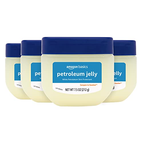 Amazon Basics Petroleum Jelly White Petrolatum Skin Protectant, Unscented, 7.5 Ounce, Pack of 4