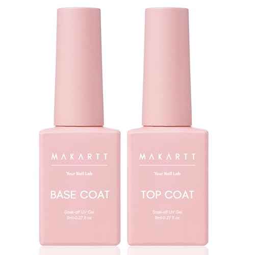 Makartt Gel Top Coat and Base Coat Kit: Clear Gloss Shiny No Wipe Stain Resistant General Top Coat Nail Polish UV and Primer for Acrylic Nails Dip Powder Gel Nail Polish Beauty Gift