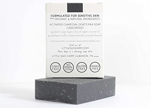 Little Seed Farm Organic Goat’s Milk Soap – 3 Pack of Activated Charcoal Facial and Body Bars – Handmade and Cruelty Free – Detoxifying and Deep Cleaning – Unscented for Sensitive Skin, Net Wt. 4.75oz