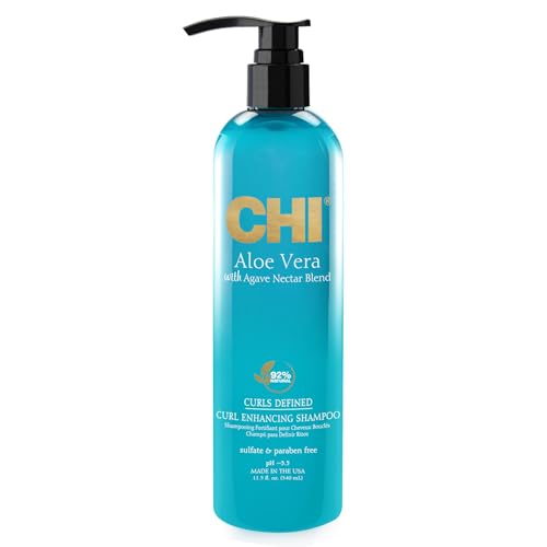 CHI Aloe Vera Curl Enhancing Shampoo, Gently Cleanses & Increases Moisture For Curly Hair, Sulfate, Paraben, & Cruelty-Free, 11.5 Oz