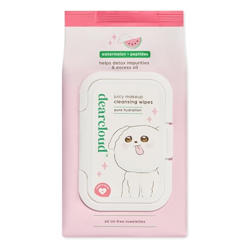 dearcloud Juicy Makeup Cleansing Wipes - 60 Count ? makeup wipes and makeup remover for face ? Oil-Free makeup remover wipes (Watermelon & Peptides)