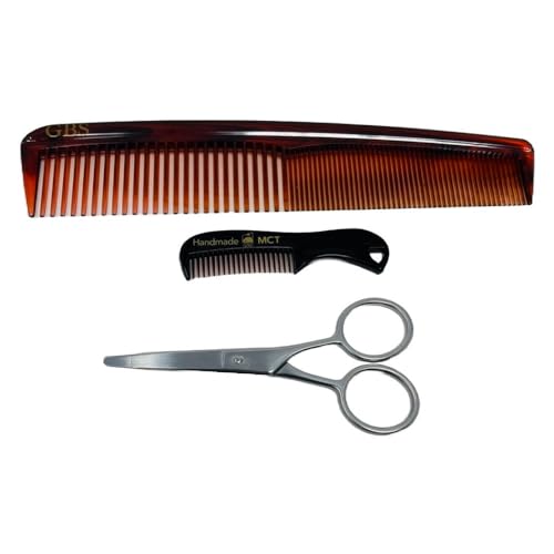 G.B.S Beard Grooming Set Includes Beard Oil, Beard Balm, 3" Boar Bristle Brush, 7 Inches Dressing Comb, 5 Inches Shave Razor and 10 Blades, 3" Mustache Comb, Trimming Scissors, Pack of 8