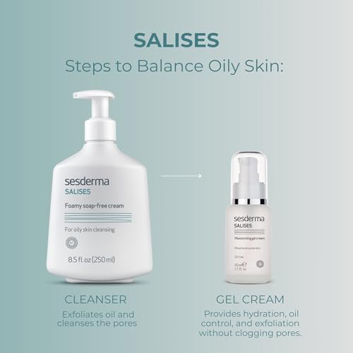 Sesderma SALISES Foamy Soap-Free Cream, Gentle Face Wash for Oily & Acne-Prone Skin, Salicylic Acid Pore Cleanser, 8.5 fl oz
