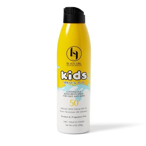 Black Girl Sunscreen Kids Sunscreen Spray & Play- Sun Protection for Kids' Skin, SPF 50 Face & Body, Water Resistant for 80 Minutes, Ideal for Beach & Travel, No White Cast for Melanin Rich Skin- 6 oz