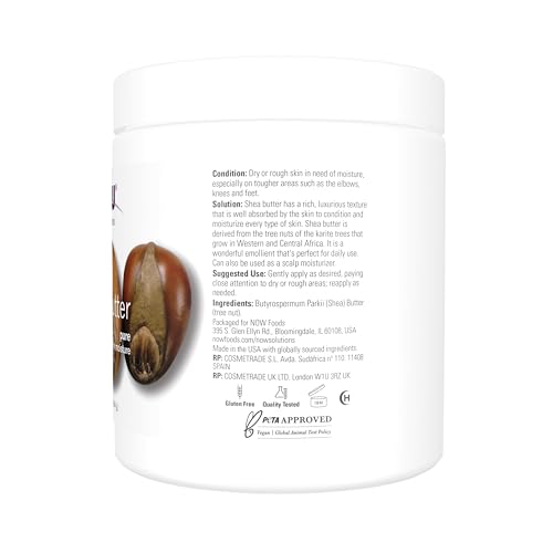 NOW Foods Solutions, Shea Butter, Skin Emollient, Seals in Moisture for Dry Rough Skin, 16-Ounce