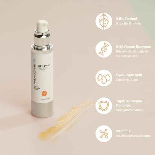 Photozyme DNA Repair Enzymes GFS Plus Facial Night Serum | 0.5% Retinol for Aging Skin, Beauty Skincare Treatment for Fine Lines, Wrinkles, Acne Scars | UV Dark Spot Corrector, Non Irritating | 1.7