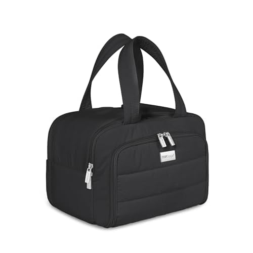TOPDesign Travel Toiletry Bag for Women, Puffer Large Toiletry Bag, Lightweight Cosmetic Makeup Organizer with Handle for Traveling, Accessories, Essentials, Toiletries (Black)
