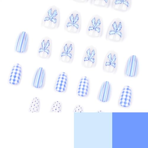 Blue Polka Dots Press On Nails Short Almond 24pc Kit