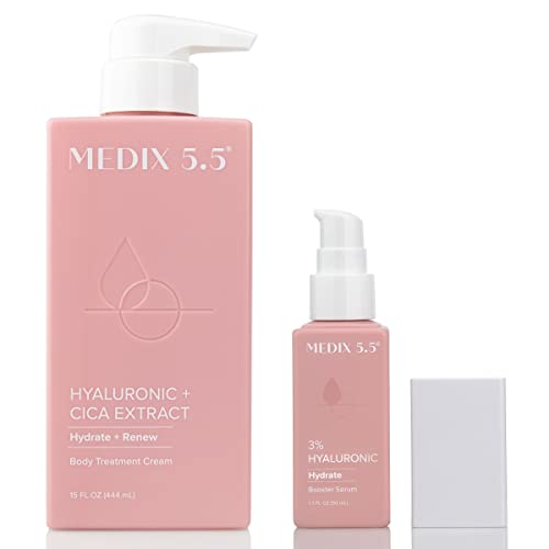 Medix 5.5 Hyaluronic Acid Body Cream Moisturizer Lotion + 3% Concentrated Hyaluronic Acid Body Serum & Body Booster | Crepey Skin Hyaluronic Acid Moisturizer | 2PC Hydrating Skin Care Set