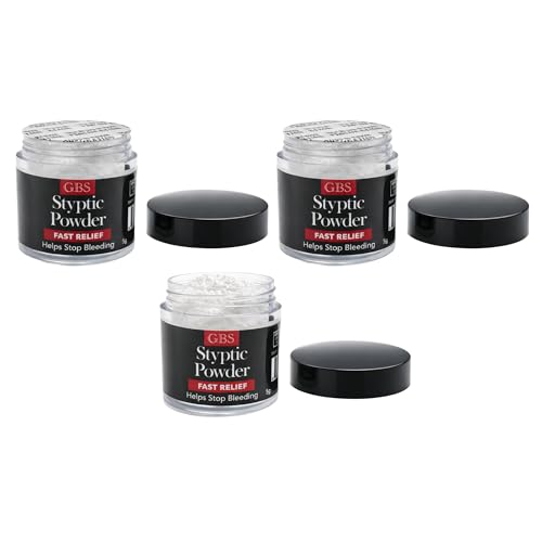 G.B.S Styptic Powder Jars 0.18 oz (3-Pack) - Quick Stop Bleeding for Shaving Nicks & Razor Cuts