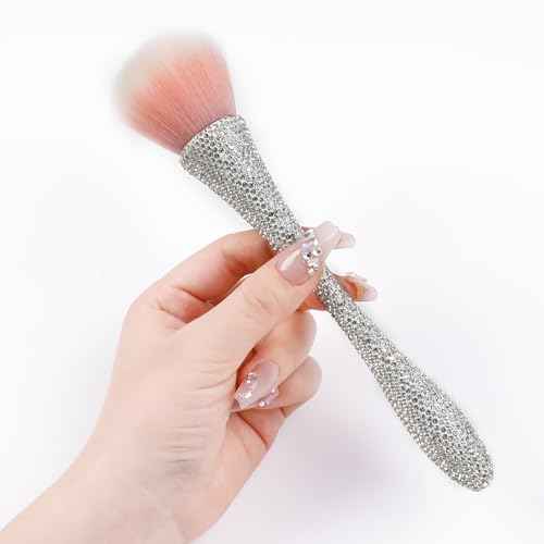 Nail Dust Brush with Shiny Rhinestones, Dust Brush for Nails, Fluffy Nail Duster Brush for Acrylic Nails Powder Remover, Acrylic Cleaning Brush Acrylic Nail Tools