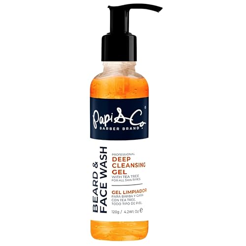 PAPI & CO. - Men's Beard & Face Wash - Deep Cleansing Gel Facial Cleanser - Hydrating Purifying Exfoliating Beard Wash - Moisturizing Conditioner for Itching Relief - Sulfate & Paraben- Free - 4.2 oz