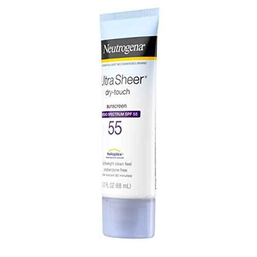 Neutrogena Ultra Sheer Dry-Touch Sunscreen Lotion, Broad Spectrum SPF 55 UVA/UVB Protection, Light, Water Resistant, Non-Comedogenic & Non-Greasy, Travel Size, 3 fl. Oz