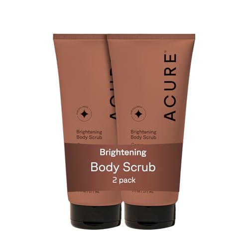 Acure Brightening Body Scrub - Exfoliating Body Scrub with Sea Salt, Scrubber for Men & Women to Smooth Sensitive Skin & Remove Dead Skin Cells, Exfoliator with Clay & Niacinamide - 6 fl oz (2 Pack)