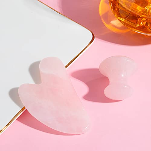 2 Pcs Gua Sha Scraping Massage Tool Gua Sha Facial Tool Massage Stone Gua Sha Tool for Body Spa Skincare Eye Face Neck Beauty Relaxing (Rose Quartz)