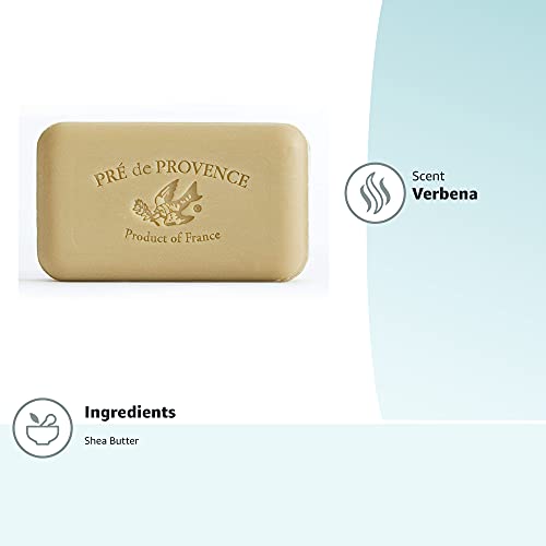 Pre de Provence Artisanal French Moisturizing Soap Bar, Shea Butter Enriched, Quad Milled for Long Lasting Rich Smooth Lather, 5.3 Ounce, Verbena