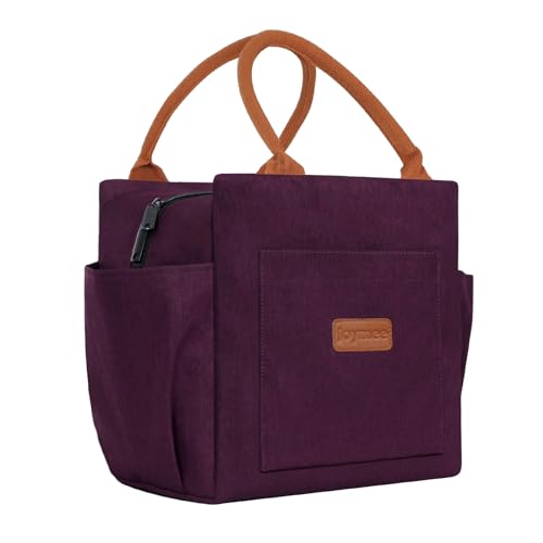 Joymee Lunch Bag Women Insulated Lunch Box Reusable Leakproof Large Spacious Cooler Tote for Women Men Adult with Bottle Holder and Side Pockets for Work Office Travel Picnic - Dark Purple